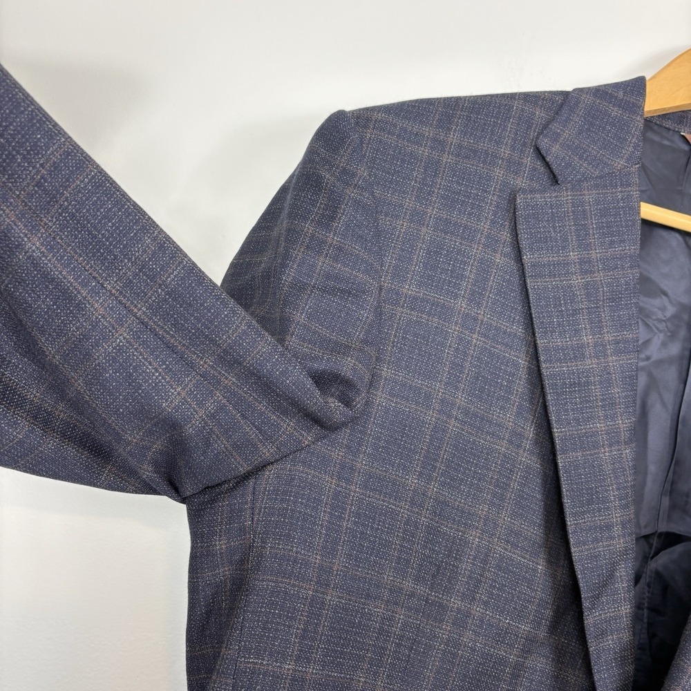 Canali Wool Plaid Sport Coat US 46L Navy Blazer - Picture 3 of 12